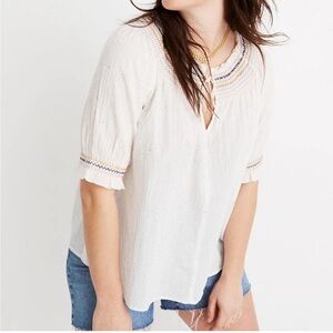 Madewell White Blouse with Multicolor Embroidery